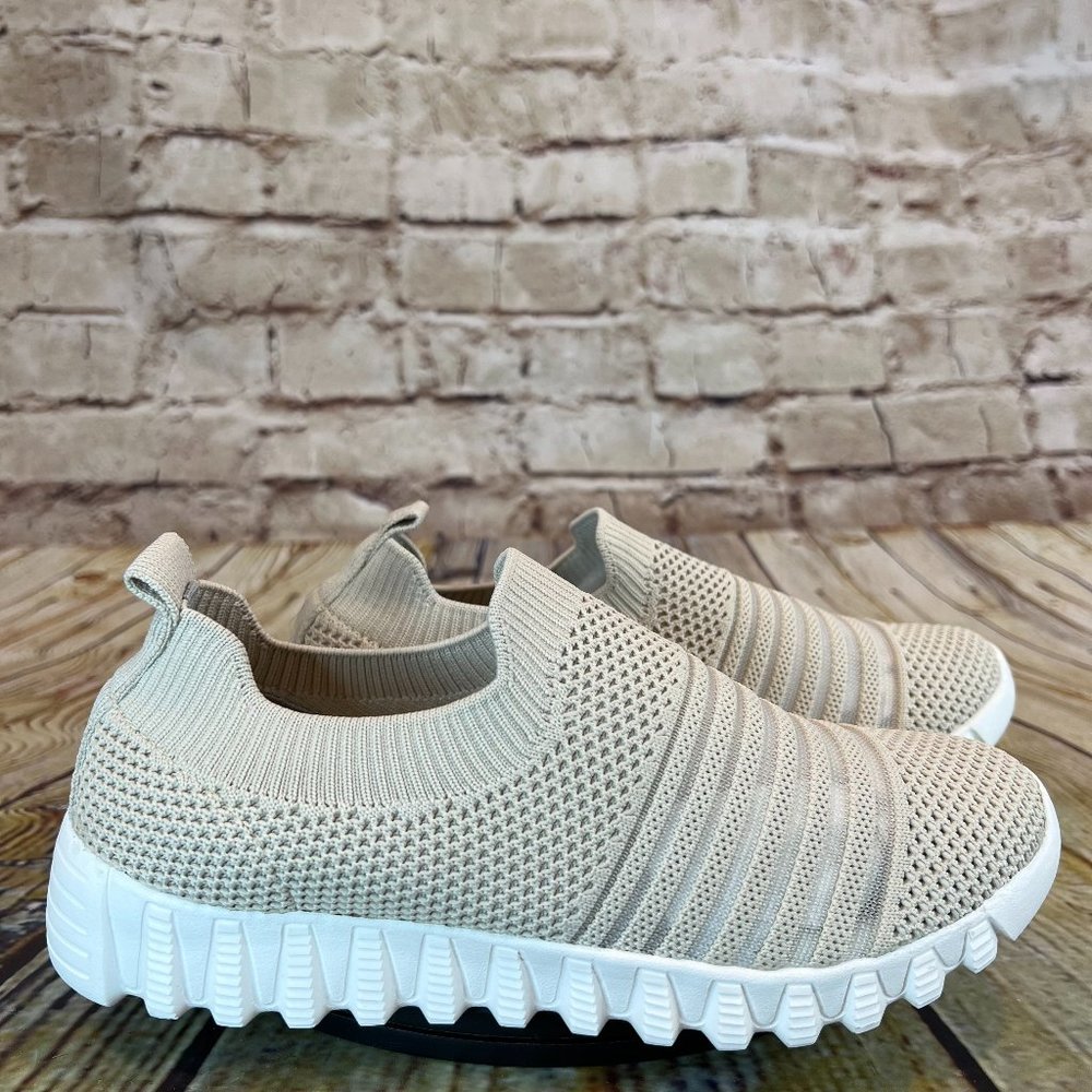 Bernie Mev Women's Beige Knit Fabric Slip On Athletic Sneakers Size 38 (US 8.5)